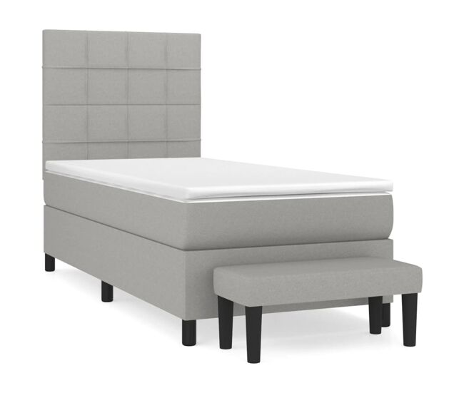 Cama box spring con colchón tela gris claro 90x200 cm bloques con cuadros
