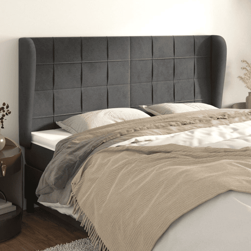 vidaXL Cabeceira cama c abas veludo 203x23x118128 cm cinzento-escuro vidaXL Cabeceira cama c abas veludo 203x23x118128 cm cinzento-escuro