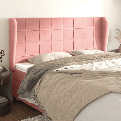 vidaXL Cabeceira cama c abas veludo 203x23x118128 cm rosa
