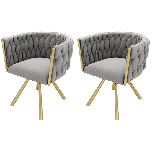 Conjunto de 2 cadeiras giratórias de veludo com braços - pernas de metal dourado - Cinzento