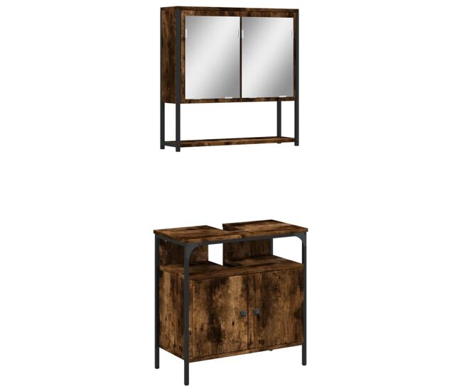 Vidaxl set de muebles baño 2 pzas madera contrachapada roble ahumado