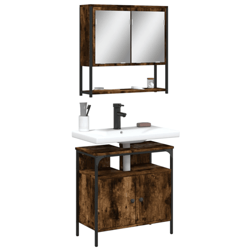 vidaXL 2 pcs conj. móveis casa de banho derivados madeira cor fumado
