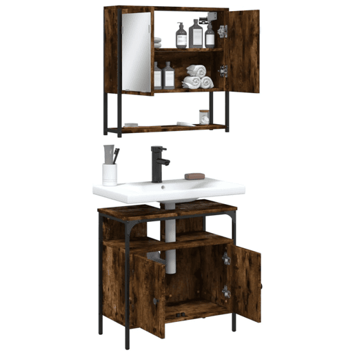 vidaXL 2 pcs conj. móveis casa de banho derivados madeira cor fumado