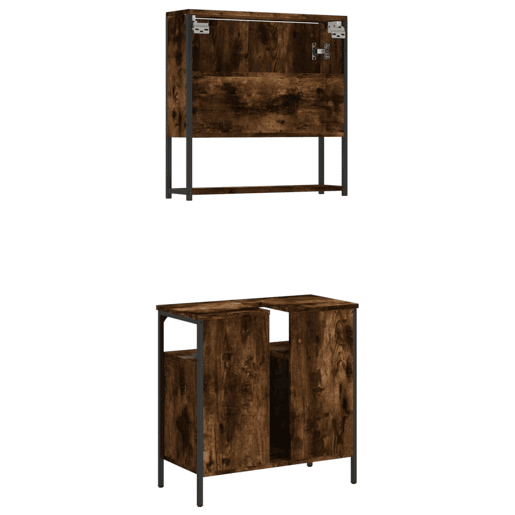 vidaXL 2 pcs conj. móveis casa de banho derivados madeira cor fumado