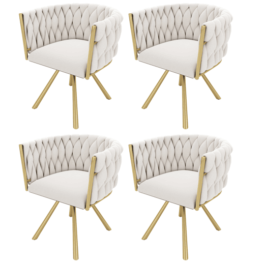 Conjunto de 4 cadeiras giratórias de veludo com braços - pernas de metal dourado - Bege