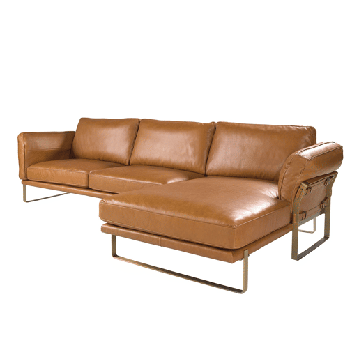 ANGEL CERDA Sofá chaise longue direito em pele camel