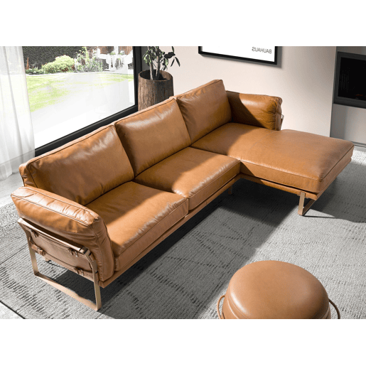 ANGEL CERDA Sofá chaise longue direito em pele camel