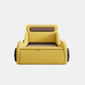 Cama de criança 90x200cm - Cama almofadada em forma de carro com rodas iluminadas - Amarelo