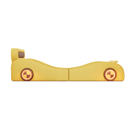 Cama de criança 90x200cm - Cama almofadada em forma de carro com rodas iluminadas - Amarelo