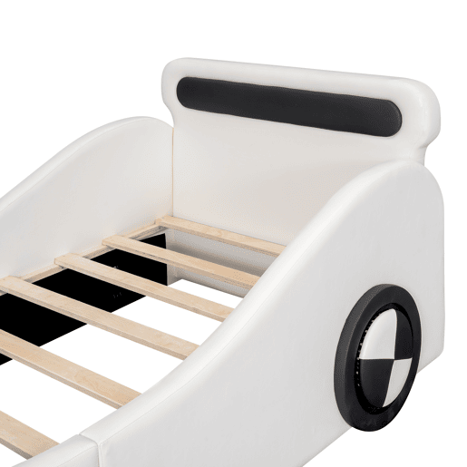 Cama de criança 90x200cm - Cama almofadada em forma de carro com rodas iluminadas - Branco