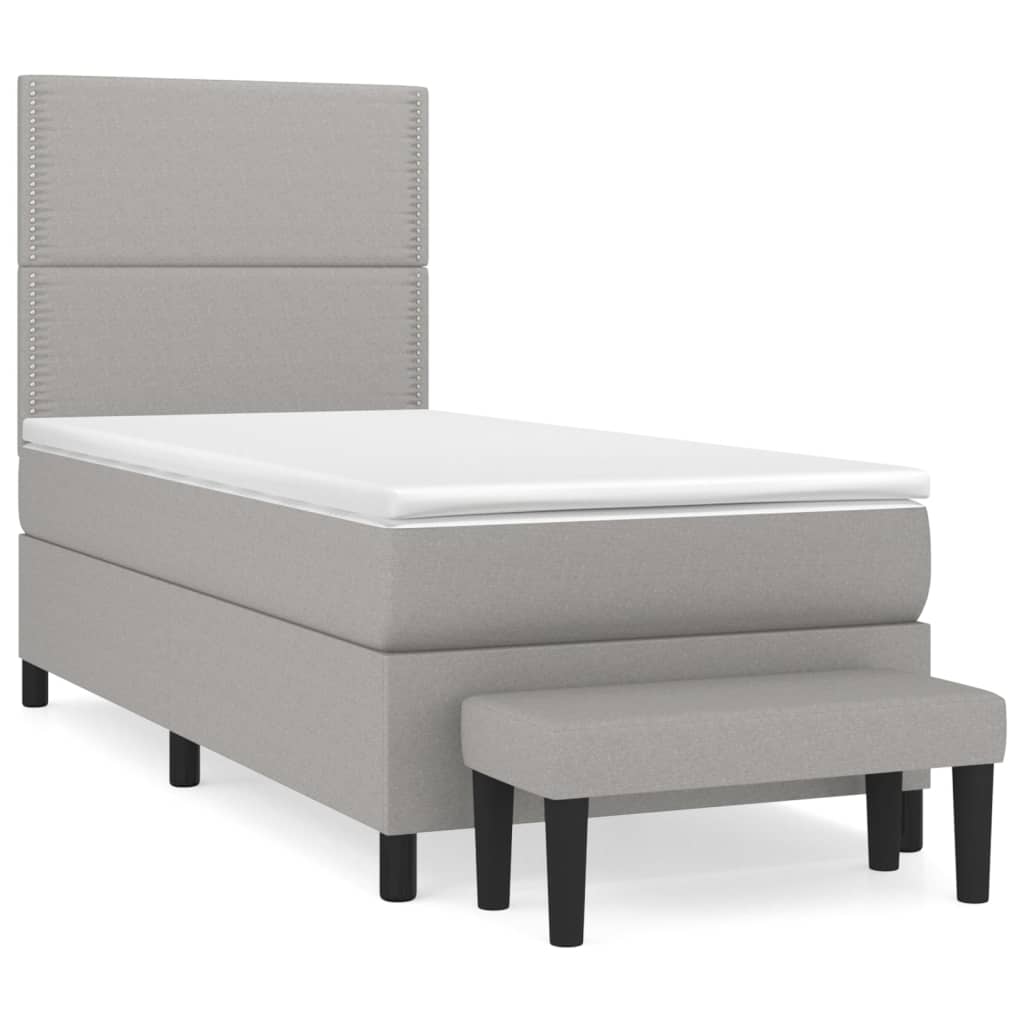 Cama box spring con colchón tela gris claro 100x200 cm liso con clavos