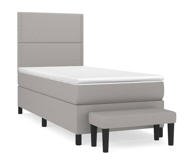 Cama box spring con colchón tela gris claro 100x200 cm liso con clavos