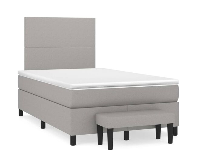 Cama box spring con colchón tela gris claro 120x200 cm diseño plano