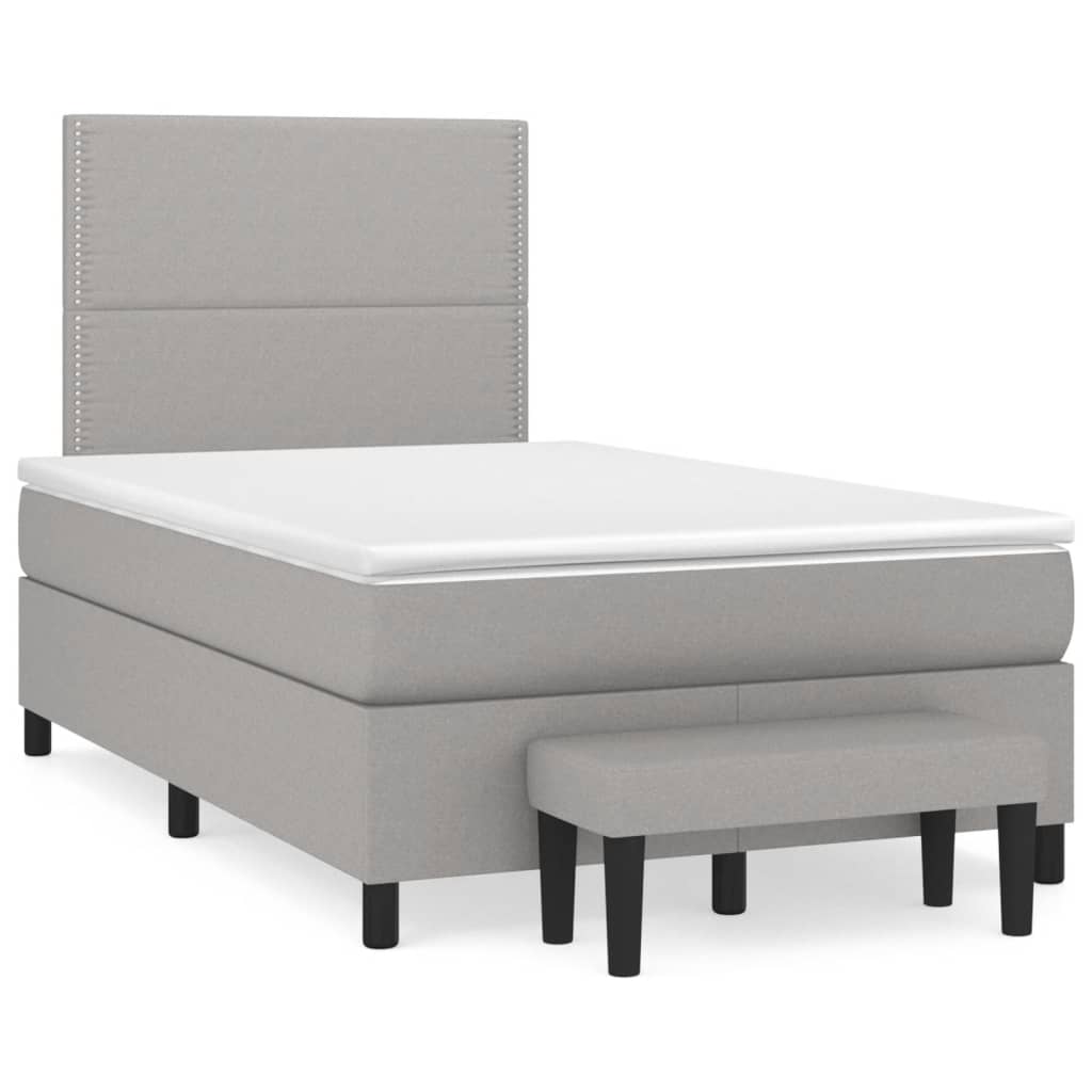 cama box spring con colchon tela gris claro 120x200 cm liso con clavos