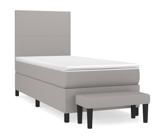 Cama box spring con colchón tela gris claro 80x200 cm diseño plano