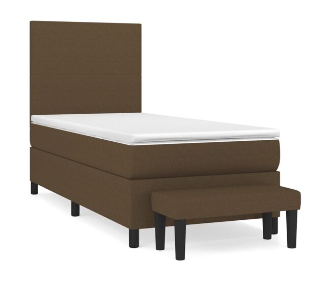 Cama box spring con colchón tela marrón oscuro 90x200 cm diseño plano