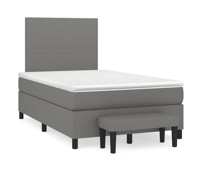 Cama box spring con colchón tela gris oscuro 120x200 cm diseño plano