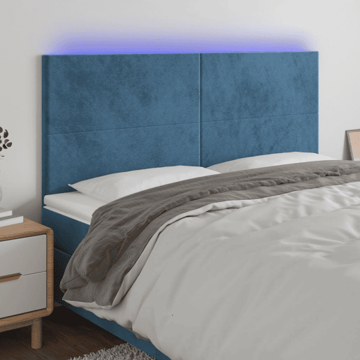 vidaXL Cabeceira cama c luzes LED veludo 160x5x118128cm azul-escuro vidaXL Cabeceira cama c luzes LED veludo 160x5x118128cm azul-escuro