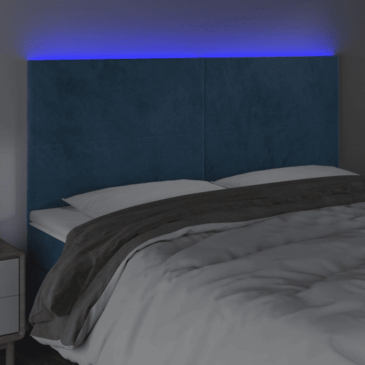 vidaXL Cabeceira cama c luzes LED veludo 160x5x118128cm azul-escuro vidaXL Cabeceira cama c luzes LED veludo 160x5x118128cm azul-escuro