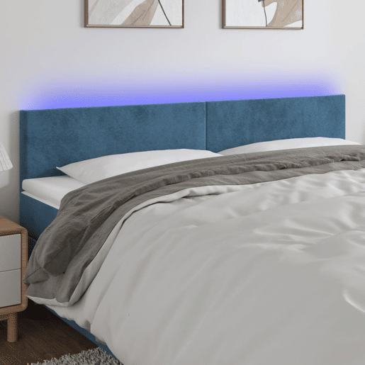 vidaXL Cabeceira de cama c luzes LED veludo 160x5x7888cm azul-escuro vidaXL Cabeceira de cama c luzes LED veludo 160x5x7888cm azul-escuro