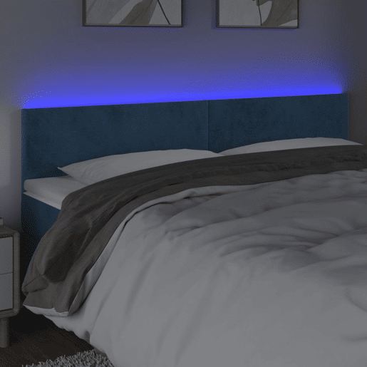 vidaXL Cabeceira de cama c luzes LED veludo 160x5x7888cm azul-escuro vidaXL Cabeceira de cama c luzes LED veludo 160x5x7888cm azul-escuro