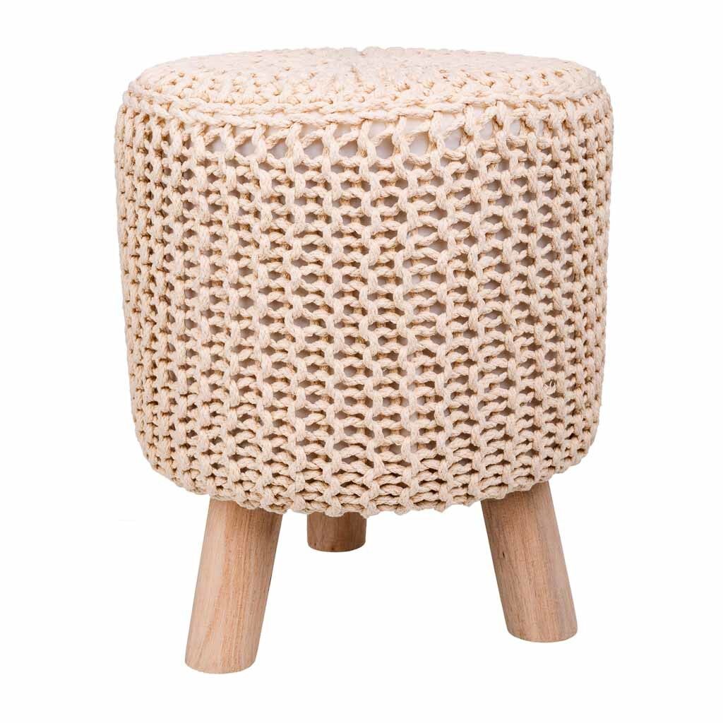Taburete de madera y algodón trenzado