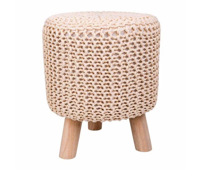 Taburete de madera y algodón trenzado 32x32x40h cm