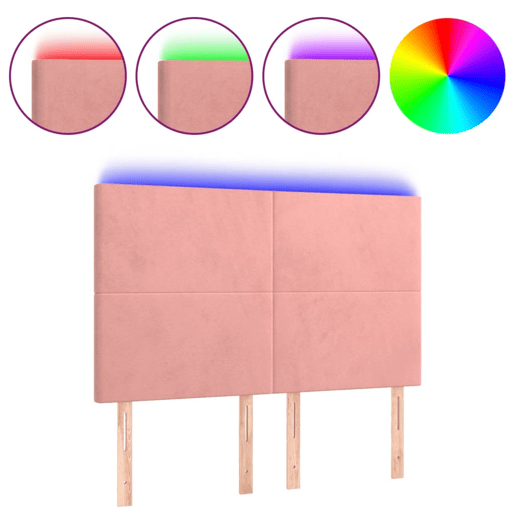 vidaXL Cabeceira de cama c luzes LED veludo 144x5x118128 cm rosa vidaXL Cabeceira de cama c luzes LED veludo 144x5x118128 cm rosa