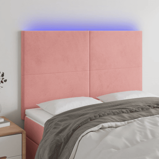 vidaXL Cabeceira de cama c luzes LED veludo 144x5x118128 cm rosa vidaXL Cabeceira de cama c luzes LED veludo 144x5x118128 cm rosa