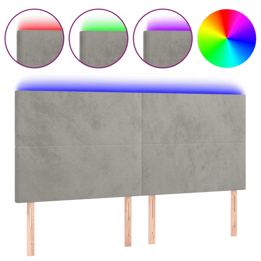 vidaXL Cabeceira de cama c LED veludo 160x5x118128 cm cinza-claro
