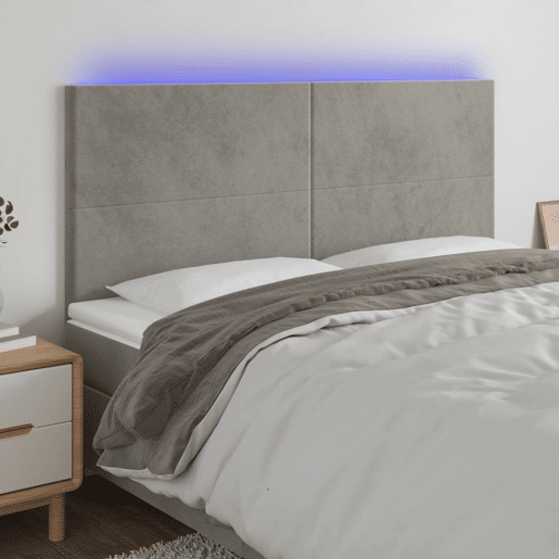 vidaXL Cabeceira de cama c LED veludo 160x5x118128 cm cinza-claro