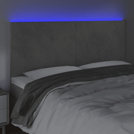 vidaXL Cabeceira de cama c LED veludo 160x5x118128 cm cinza-claro