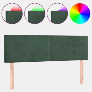 vidaXL Cabeceira de cama cluzes LED veludo 144x5x7888cm verde-escuro