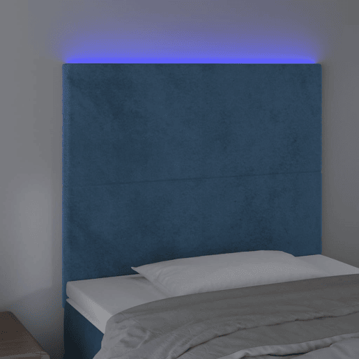 vidaXL Cabeceira cama c luzes LED veludo 80x5x118128cm azul-escuro vidaXL Cabeceira cama c luzes LED veludo 80x5x118128cm azul-escuro
