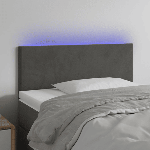 vidaXL Cabeceira de cama c luzes LED veludo 80x5x7888cm cinza-escuro