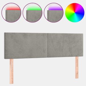vidaXL Cabeceira de cama cluzes LED veludo 144x5x7888 cm cinza-claro