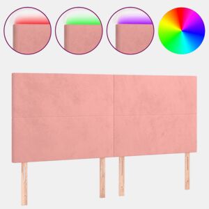 vidaXL Cabeceira de cama c luzes LED veludo 200x5x118128 cm rosa
