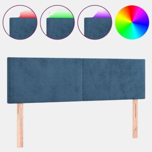 vidaXL Cabeceira de cama c luzes LED veludo 144x5x7888cm azul-escuro