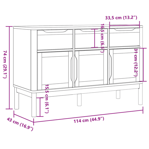 vidaXL Aparador FLORO 114x43x74 cm pinho maciço castanho mel vidaXL Aparador FLORO 114x43x74 cm pinho maciço castanho mel