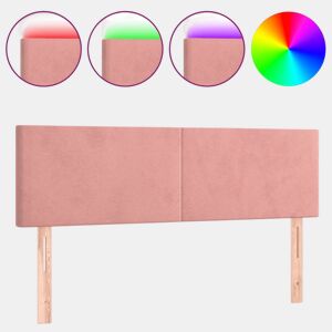 vidaXL Cabeceira de cama c luzes LED veludo 144x5x7888 cm rosa