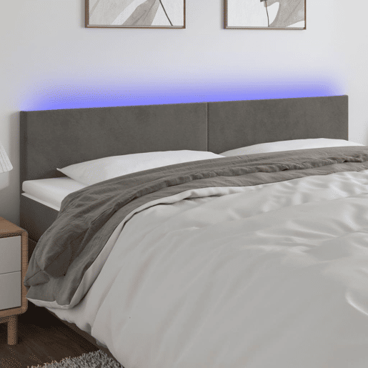 vidaXL Cabeceira de cama cluzes LED veludo 160x5x7888cm cinza-escuro