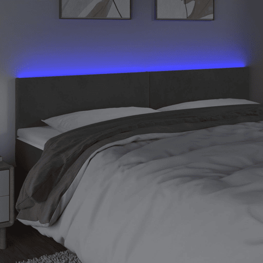 vidaXL Cabeceira de cama cluzes LED veludo 160x5x7888cm cinza-escuro