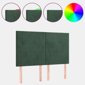 vidaXL Cabeceira de cama c LED veludo 144x5x118128 cm verde-escuro