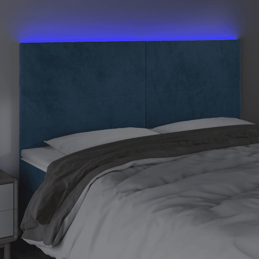 vidaXL Cabeceira cama c luzes LED veludo 180x5x118128cm azul-escuro
