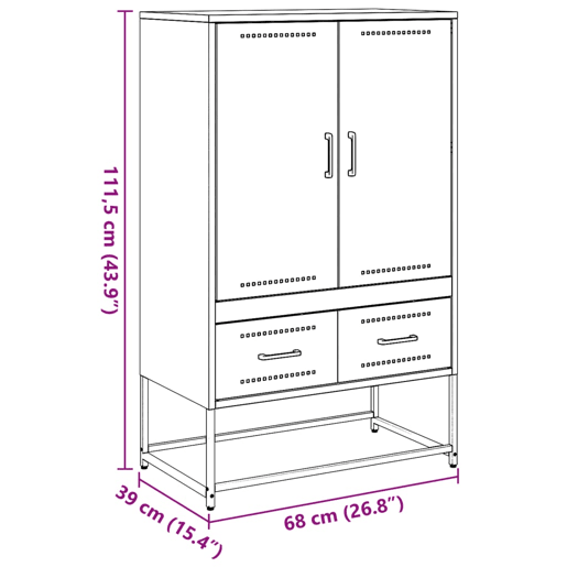 vidaXL Móvel alto 68x39x111,5 cm aço preto vidaXL Móvel alto 68x39x111,5 cm aço preto