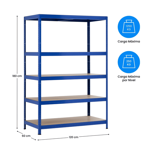 Estante Modular com 5 Prateleiras Ajustáveis u200Bu200BAzul 180x120x60cm 1250Kg Thinia Home
