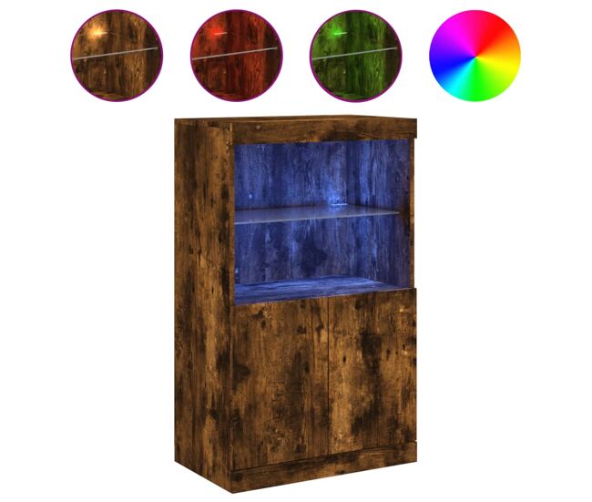 Vidaxl aparador con luces led roble ahumado 60,5x37x100 cm