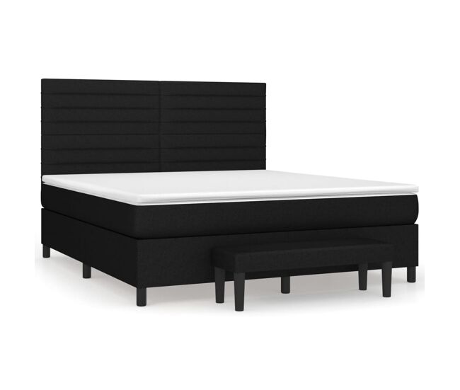 Cama box spring con colchón tela negro 160x200 cm rayas horizontales