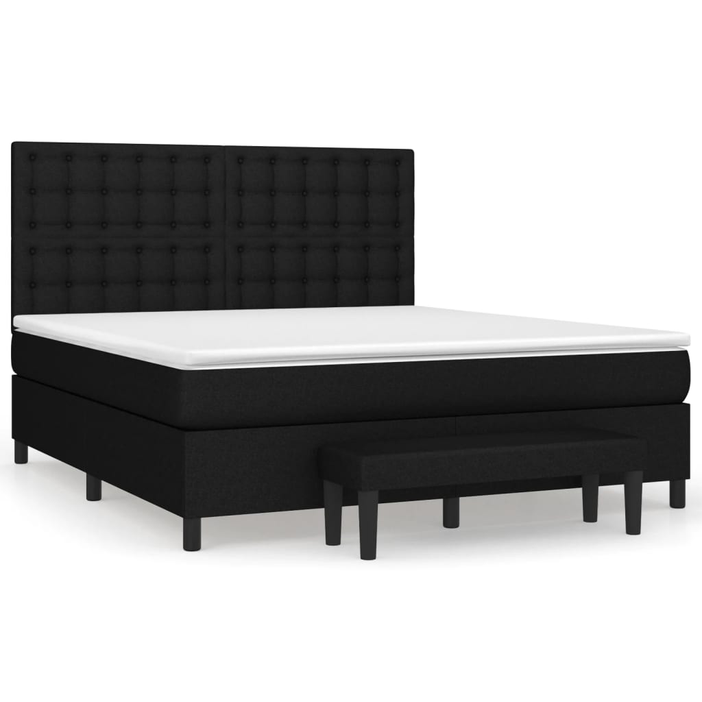 Cama box spring con colchón tela negro 160x200 cm botones
