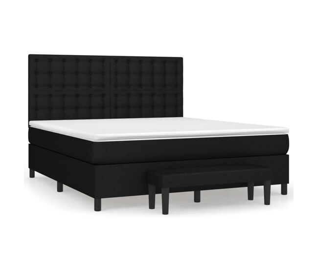 Cama box spring con colchón tela negro 160x200 cm botones